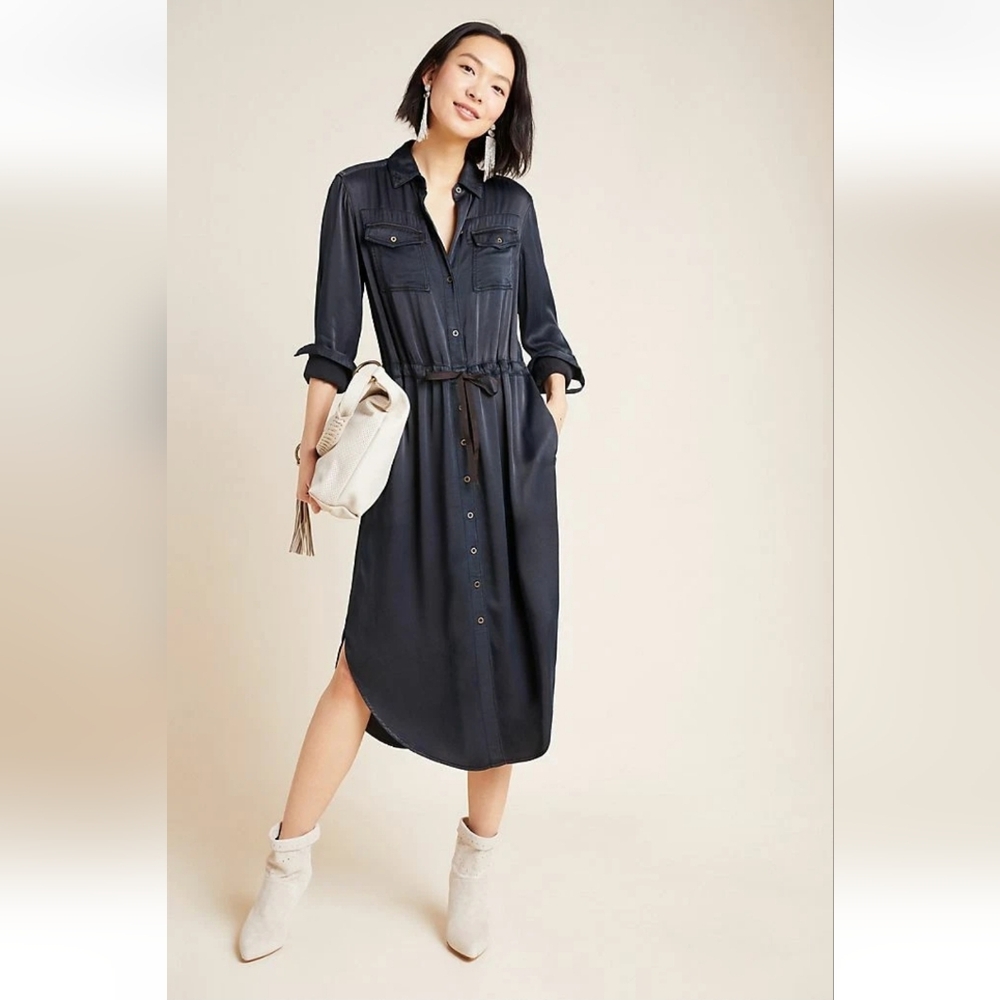 Anthropologie Black Faiza Utility Women's Shirtdress Size 10P Feminine